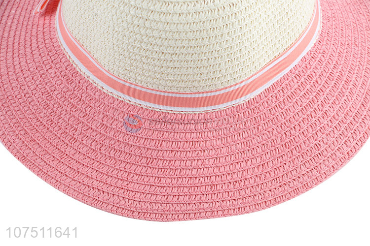 Promotional fashion summer bowmnot sun hat paper straw hat for children