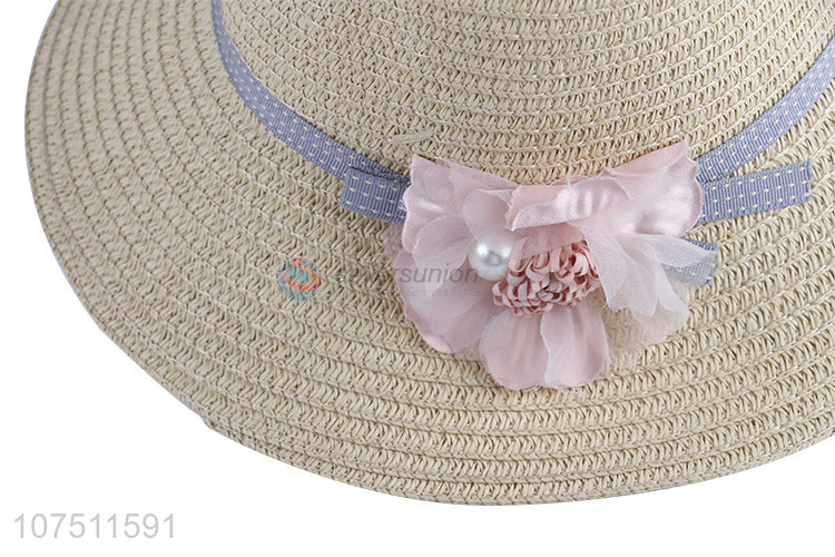 China factory kids travel paper straw hat sun hat with flower