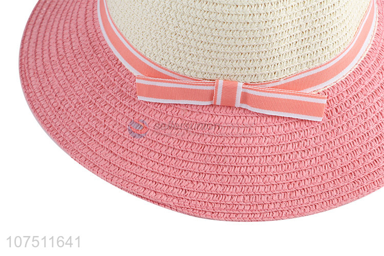 Promotional fashion summer bowmnot sun hat paper straw hat for children