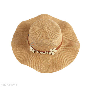 Custom exquisite wide brim ladies paper straw hats sun hat