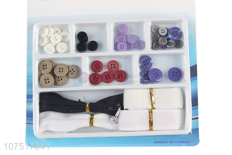 Hot selling sewing tool kit with button, zipper & hook loop fastener