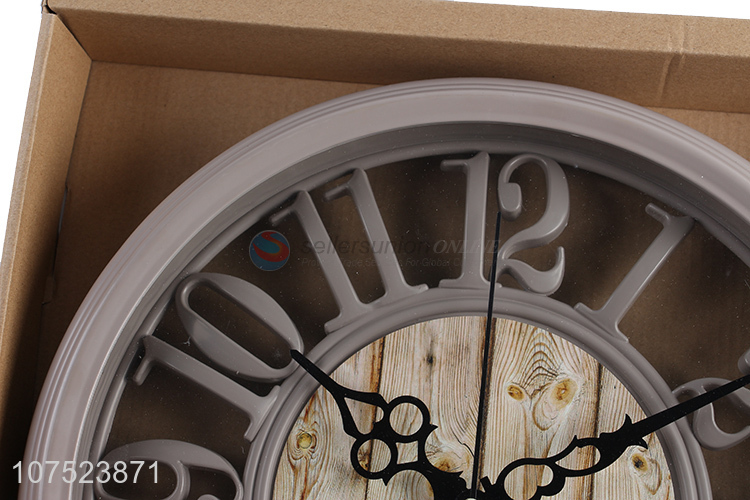 Latest design modern hollowed-out wall clock no-punch bedroom round clock quartz clock