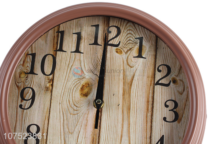 China factory creative wood grain silence wall clock living room plastic wall clock