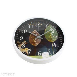 Factory direct sale elk & leaf printed living room wall clock creative quartz wall clock