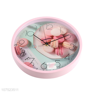 Best selling modern macarons pattern wall clock no-punch bedroom round clock quartz clock