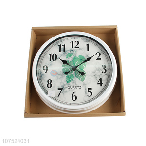 Creative design green plant leaf printed wall clock living room silent clock