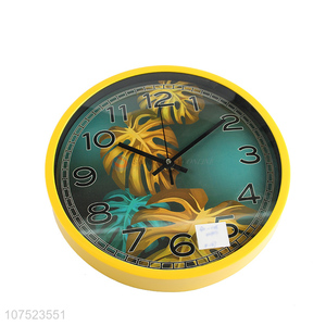 Hot products trendy leaf pattern wall clock fashion art personality silent hanging clocks