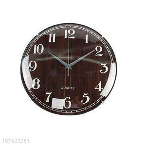 Factory direct sale modern wood grain wall clock no-punch bedroom round clock quartz clock