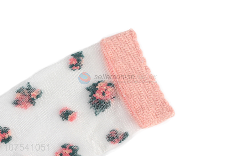 Good Quality Flower Pattern Transparent Thin Socks For Women