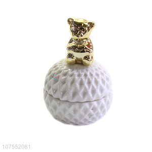 Contracted Design Ceramic Storage Jar With Gold Bear Ceramic Lid