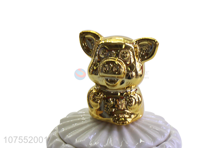 Reasonable Price Ceramic Storage Jar With Gold Pig Ceramic Lid