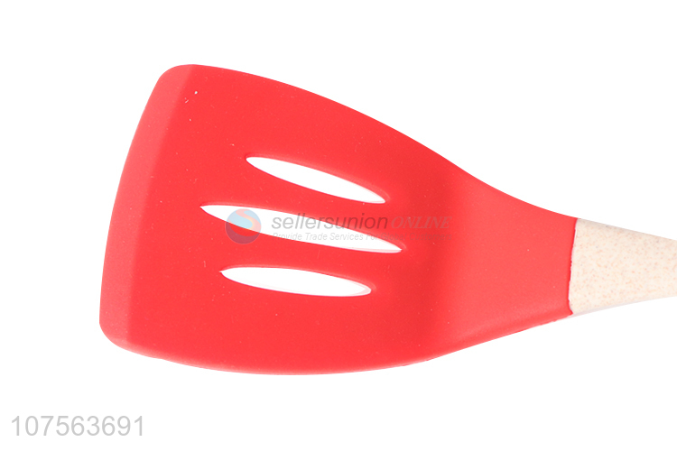 High quality eco-friendly straw handle silicone slotted turner slotted shovel