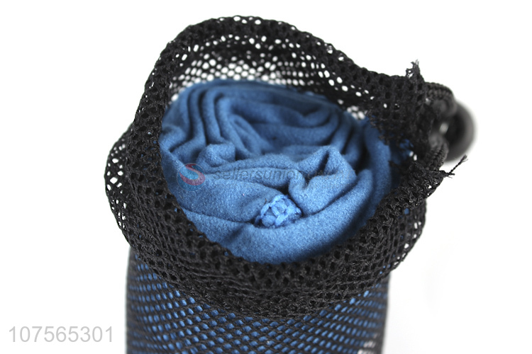 New Product Blue Double-Sided Velvet Towel With Black Mesh Bag