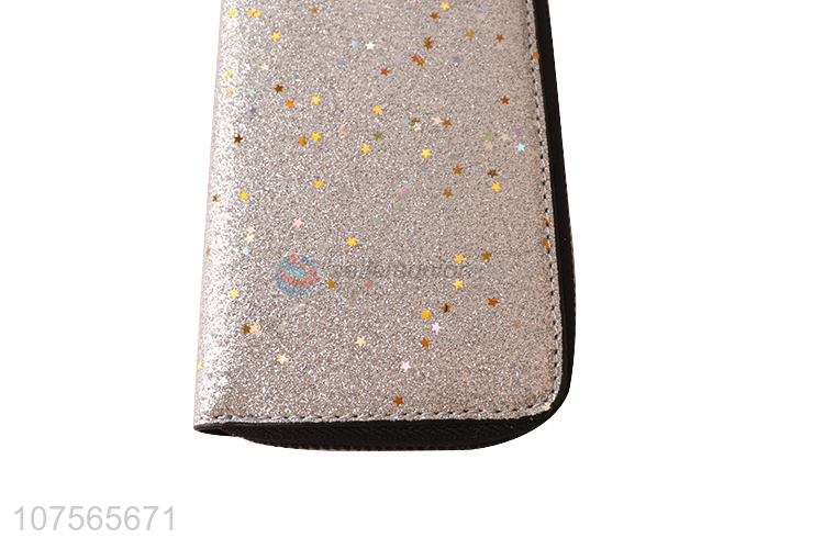 Best selling shiny silver/gold pu leather purse long wallet