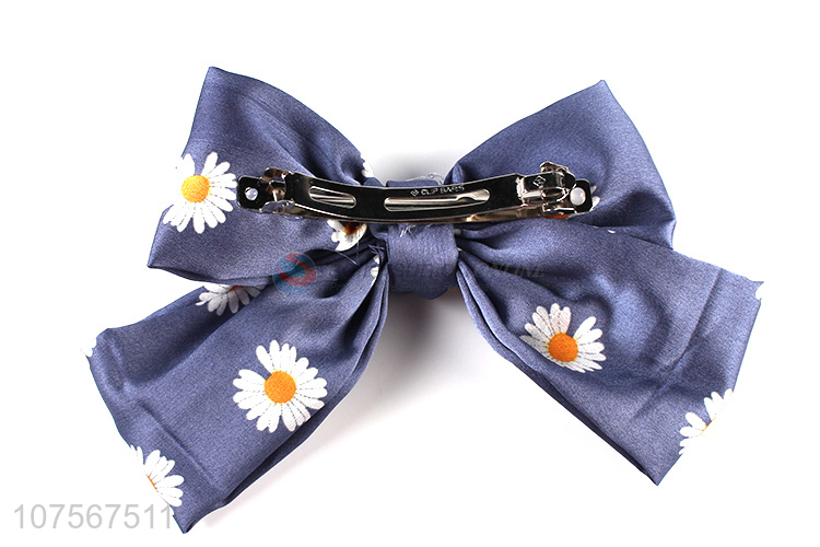 High quality daisy printed bowknot hair clip satin hair accessories