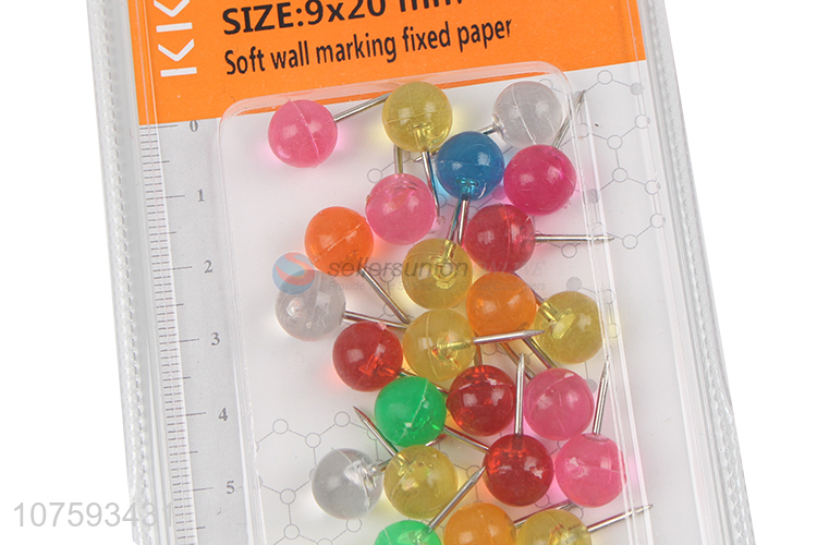 Wholesale transparent colorful ball head push pins drawing pins