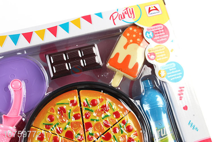 Low price kids pretend play toy plastic pizza and tableware set toy