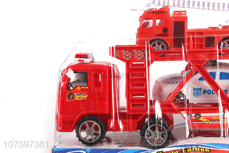 China manufacturer inertia friction fire trailer truck toy set with police cars