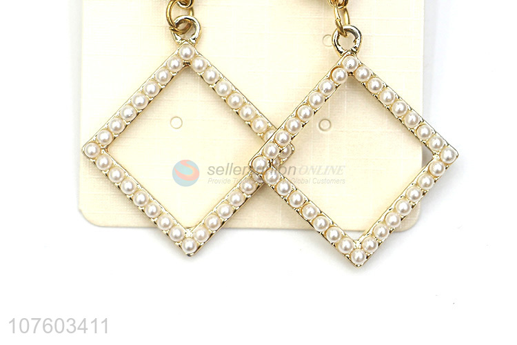 Popular products square hoop pearl stud earrings rhinestone earrings