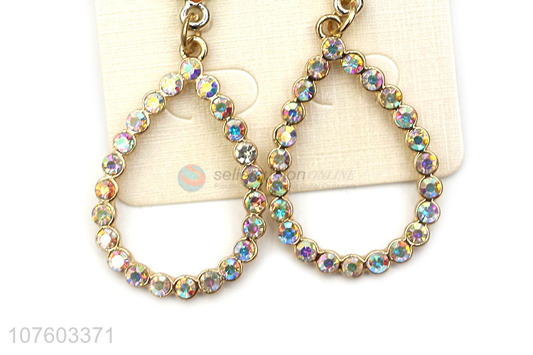 Most popular colorful rhinestone earrings waterdrop hoop ear studs