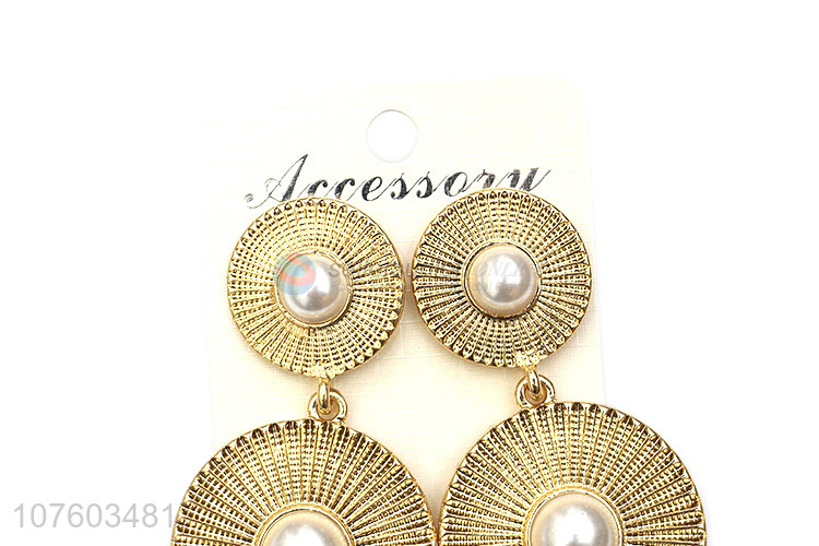 Factory direct sale fashion jewelry round alloy ear studs with pearl