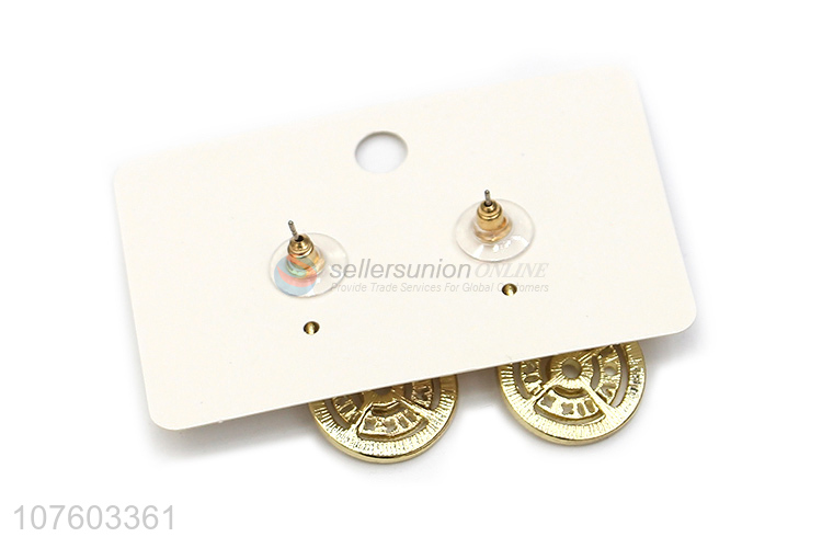 Good quality fashion round hollow earrings with clear rhinestones