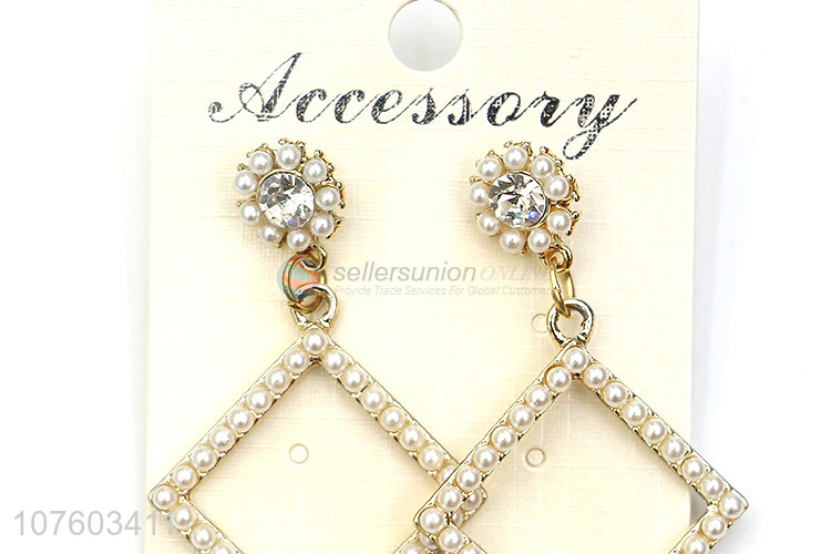 Popular products square hoop pearl stud earrings rhinestone earrings