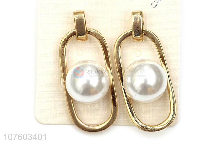 Factory price geometric alloy stud earrings pearl ear rings