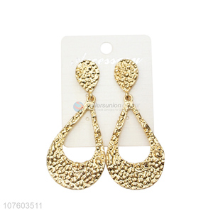 Latest arrival hollow waterdrop alloy ear studs with hammered texture