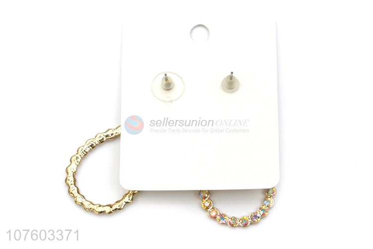 Most popular colorful rhinestone earrings waterdrop hoop ear studs