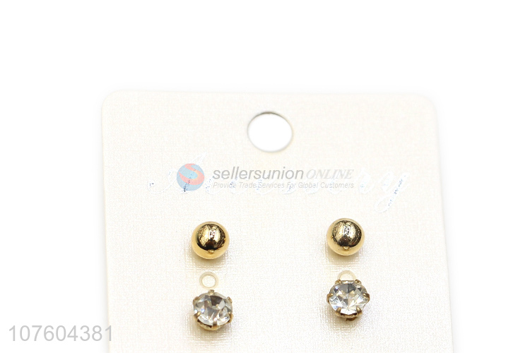 Factory direct sale cute cat ear stud set rhinestone ear stud set