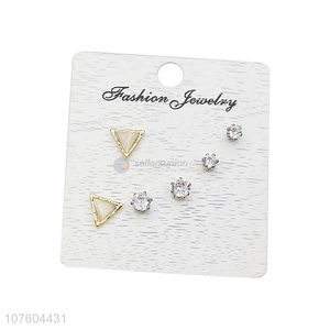 Yiwu factory fashion triangular gem earring set diamond ear stud set