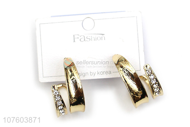 Hot sale diamond studded hoop earrings chunky alloy earring