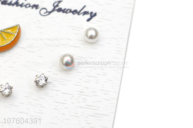 Wholesale kawaii orange stud earring set white pearl ear stud set