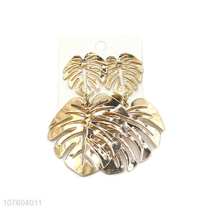 Latest design biloba leaf drop earrings metal statement earrins