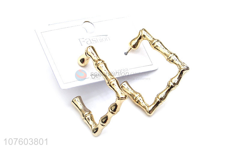 Good quality rectangular chunky bamboo earrings gemetric alloy earrings