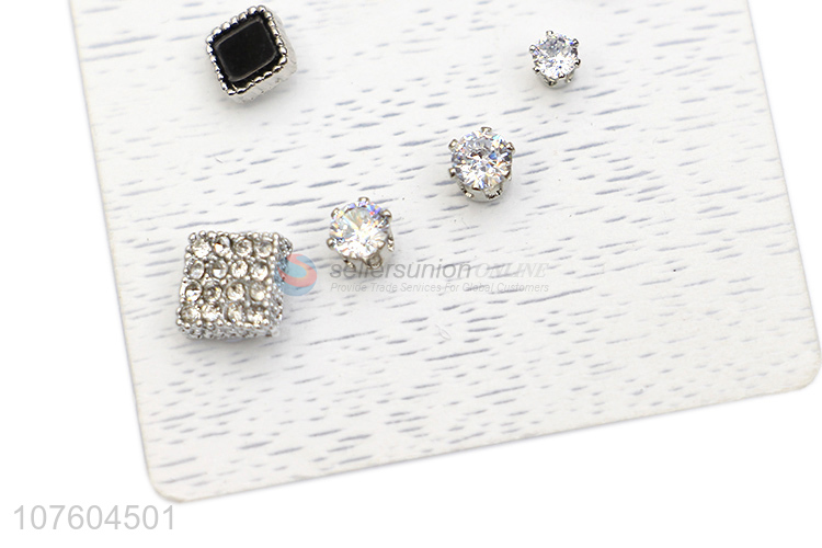 New design diamond alloy ear stud set clear rhinestone earring set