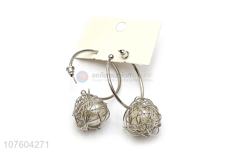 Promotional fashion earrings hollow ball drop earrings with pearl