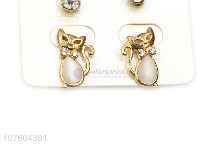 Factory direct sale cute cat ear stud set rhinestone ear stud set