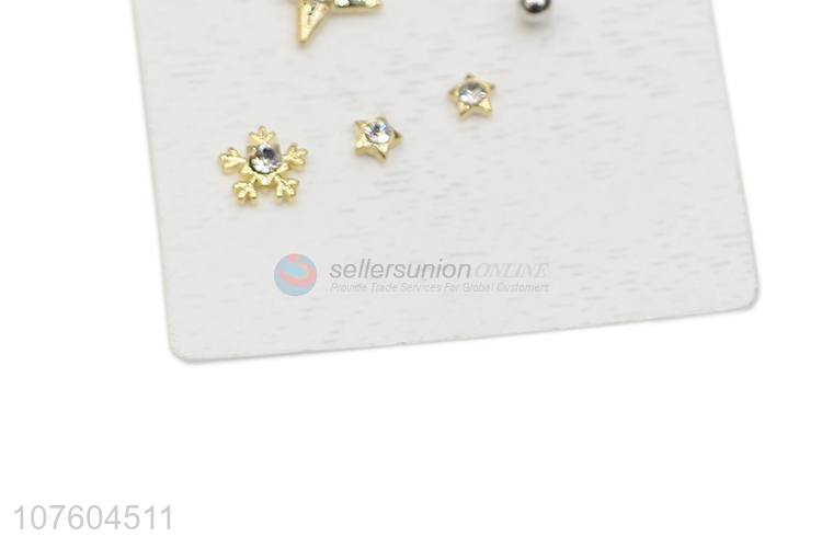 Promotional stylish snowflake alloy ear stud set with clear rhinestone