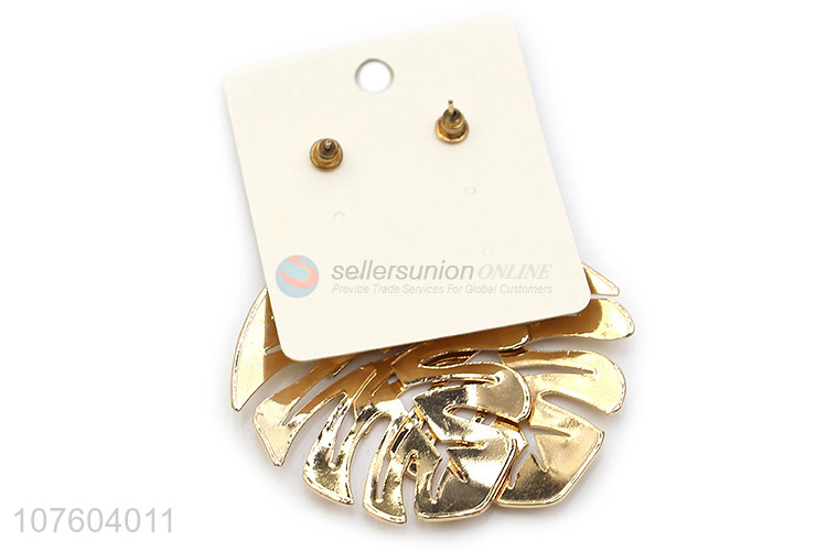 Latest design biloba leaf drop earrings metal statement earrins