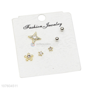 Promotional stylish snowflake alloy ear stud set with clear rhinestone