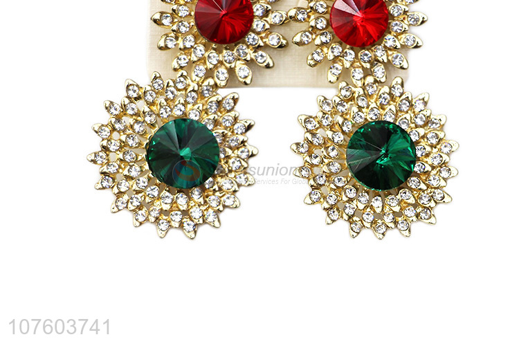 Hot selling deluxe diamond earrings colorful gems alloy statement arrings