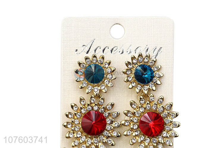 Hot selling deluxe diamond earrings colorful gems alloy statement arrings