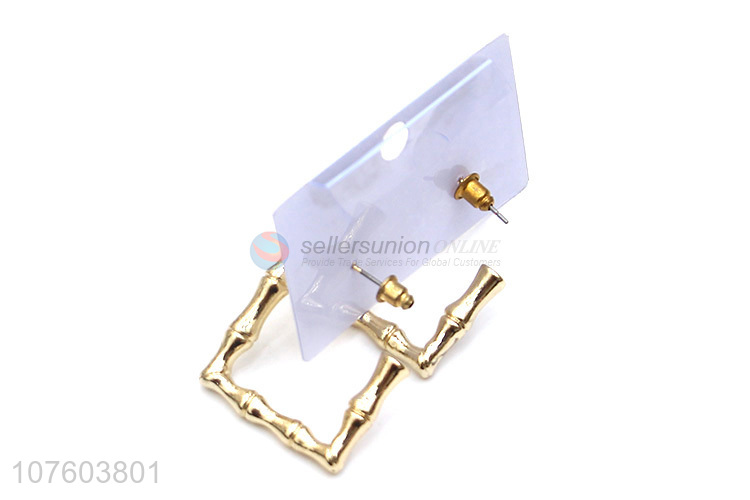 Good quality rectangular chunky bamboo earrings gemetric alloy earrings