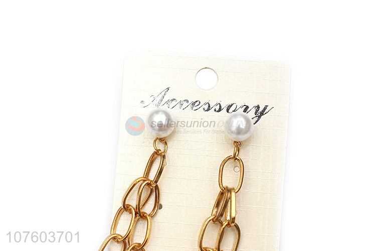 Factory direct sale creative link chain drop earrings with pearl