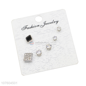 New design diamond alloy ear stud set clear rhinestone earring set