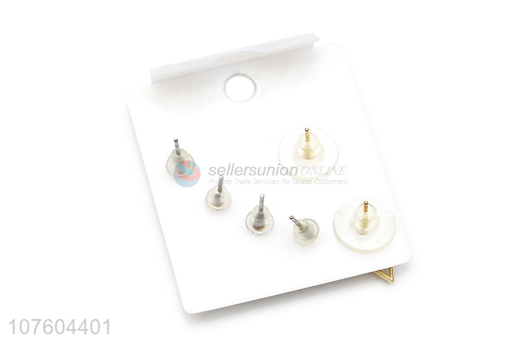 Hot products triangle ear stud set gold bead stud earring set