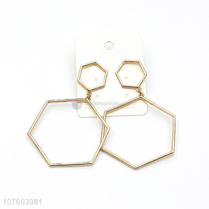 Fashion geometric alloy earrings hexagonal statement earrings