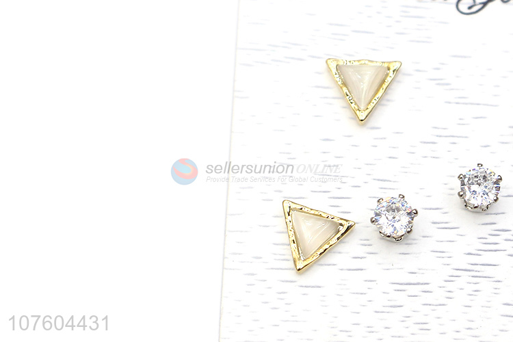 Yiwu factory fashion triangular gem earring set diamond ear stud set